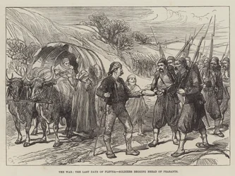 Der Krieg, die letzten Tage von Plewna, Soldaten betteln Bauern um Brot an